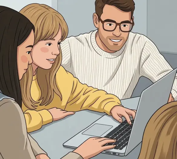 estudiantes-trabajando-ordenador-portatil-ilustracion